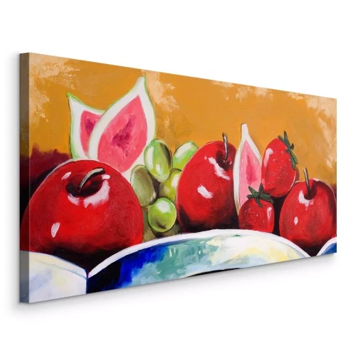 Canvas Vruchten op een gele achtergrond in een schilderachtige stijl