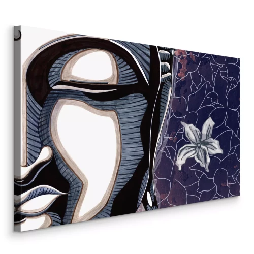 Canvas Illustratie van het gezicht van de Boeddha tegen een bloemenachtergrond