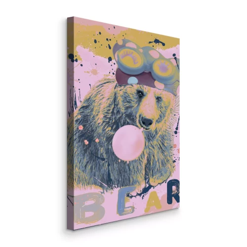 Canvas Abstracte teddybeer met opschrift in omgekeerde kleuren