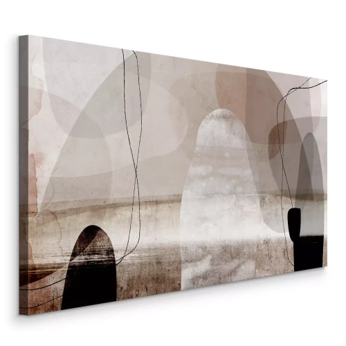Canvas Beige abstractie met geometrische vormen en lijnen