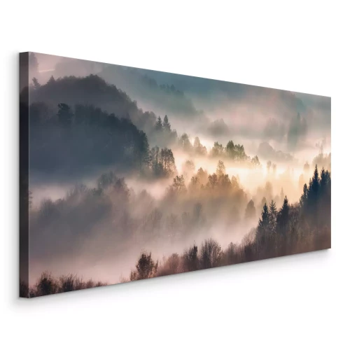 Canvas Bosheuvels in de ochtendmist