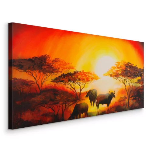 Canvas Afrikaanse buffels in de warme gloed