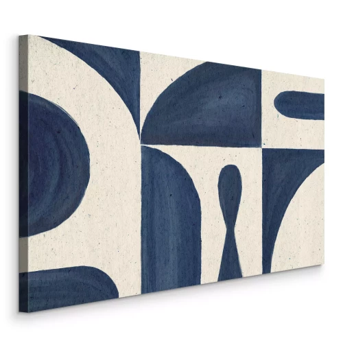 Canvas Abstracte marineblauwe vormen op een crèmekleurige achtergrond