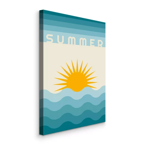 Canvas Retro-stijl grafische zonsopgang boven de zee