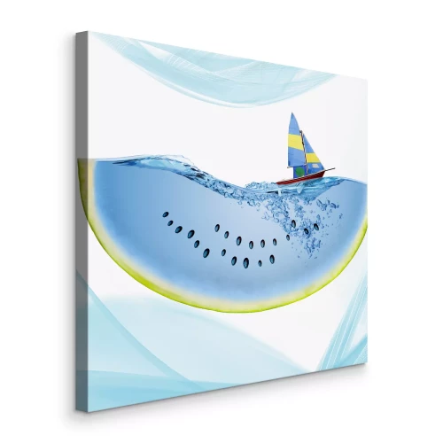 Canvas Abstracte watermeloen met een schip in blauw