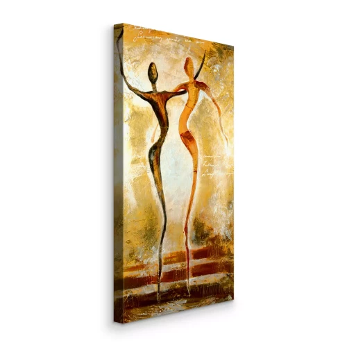 Canvas Dansende silhouetten in gouden kleuren