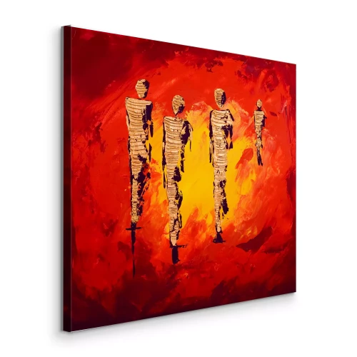 Canvas Abstracte, getextureerde silhouetten op een intense achtergrond