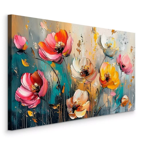 Canvas Expressieve bloemen in de stijl van olieverfschilderij