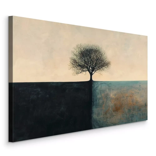 Canvas Surrealistisch landschap met een boom op een beige achtergrond