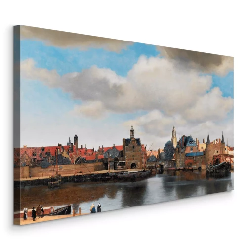 Canvas Een charmant stadje omgeven door een kronkelende rivierbedding