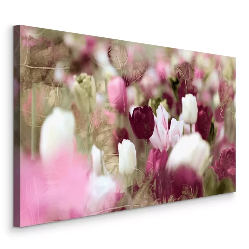 Canvas Delicate tulpen in roze en witte tinten
