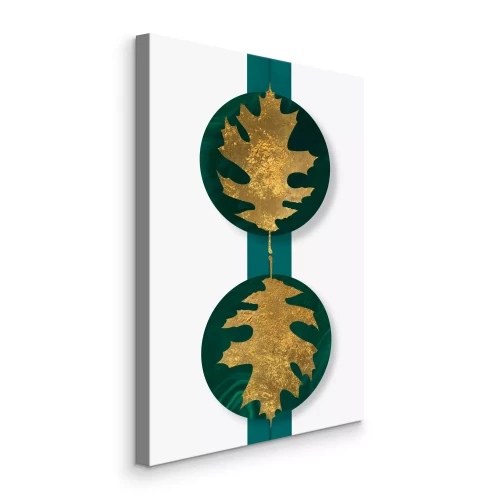 Canvas Gouden bladeren op ronde groene vormen