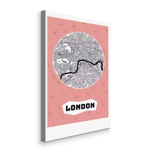 Canvas Gestileerde stadskaart op een roze achtergrond