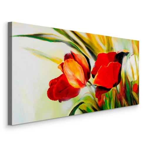 Canvas Schilderachtige tulpen in warme rode tinten