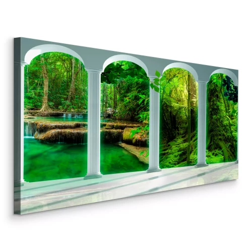 Canvas Watervallen en groen achter de zuilengalerij