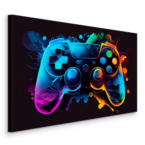 Canvas Kleurrijke gamepad op een zwarte achtergrond