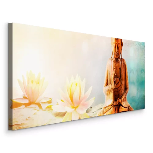 Canvas Boeddha mediteert naast lotusbloemen