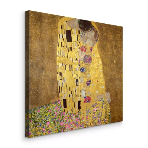 Canvas Een geliefdenpaar in een omhelzing vol goud