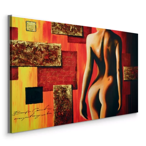 Canvas Naakt silhouet van een vrouw op een geometrische achtergrond