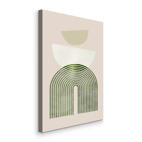 Canvas Groene geometrie en bogen op een beige achtergrond