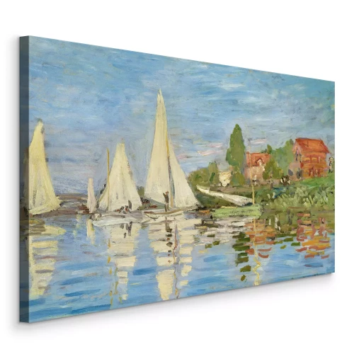 Canvas Schilderachtig uitzicht op zeilboten op een meer met oeverplanten