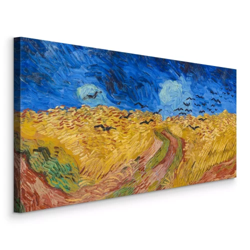 Canvas De tarweoogst en de vlucht van zwarte kraaien