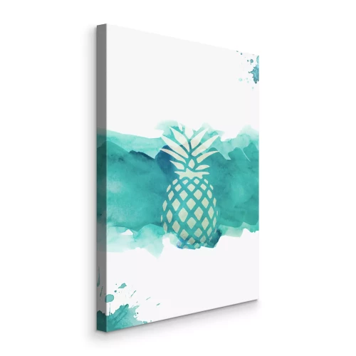 Canvas Ananas op een turquoise aquarelachtergrond