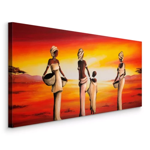 Canvas Vrouwen met een kind tegen de achtergrond van het Afrikaanse Westen