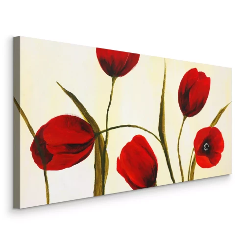 Canvas Rood geschilderde tulpen met groene bladeren