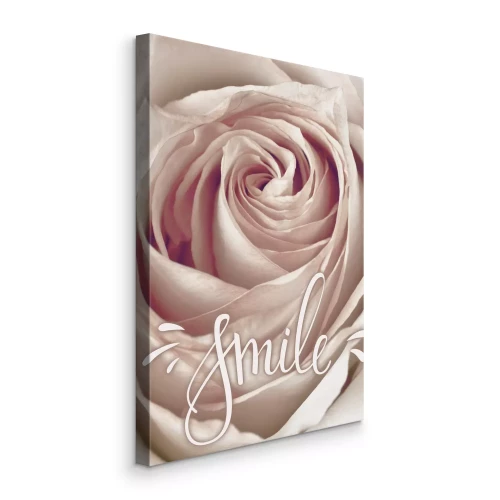 Canvas Het opschrift glimlacht op een bloemenachtergrond
