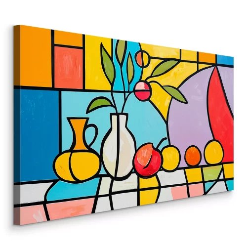 Canvas Stilleven met fruit en vazen