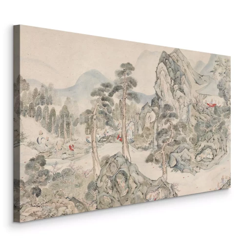 Canvas Japanse bergen en bossen in een sfeer van traditionele esthetiek