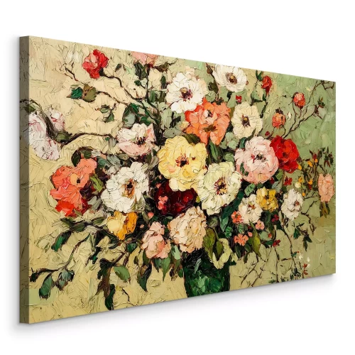 Canvas Kleurrijke bloemen in een schilderachtige vaas