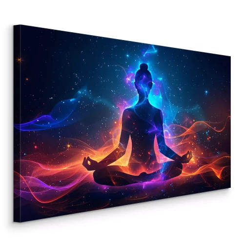 Canvas Een mediterende figuur met kosmische energie