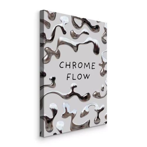 Canvas Verspreide vloeibare chroomvormen op een grijze achtergrond
