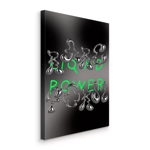 Canvas Chromen vloeibare figuren met groene letters