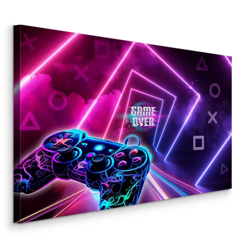 Canvas Controller in een cyberpunk-scène met neonlijnen