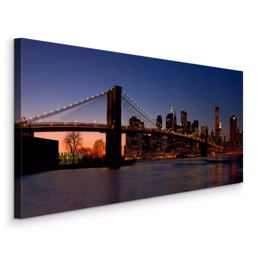 Canvas De rivier en de Brooklyn Bridge in het landschap