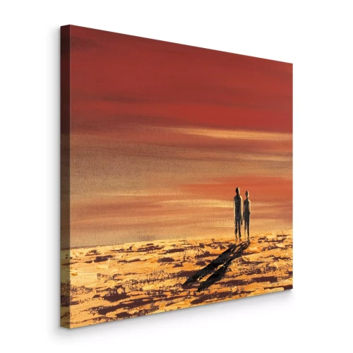 Canvas Silhouetten van mensen in een woestijnlandschap