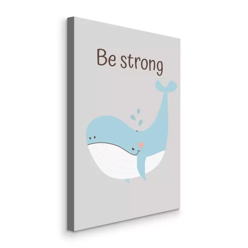 Canvas Blauwe vinvis met op kracht geïnspireerde inscriptie