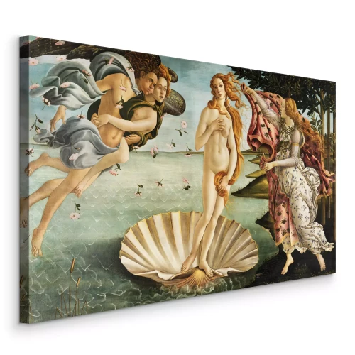 Canvas De godin Venus komt uit de golven op een schelp