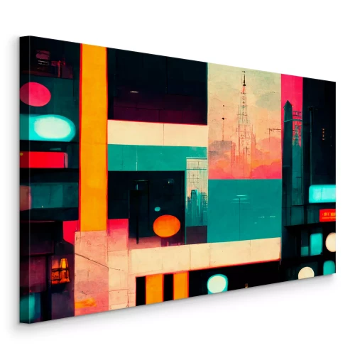 Canvas Een moderne compositie met een stadsmotief en neonlichten
