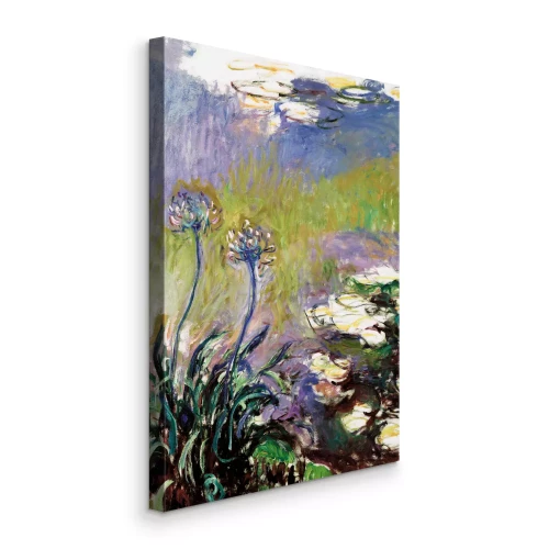 Canvas Een weide vol bloemen en lelies bij de vijver