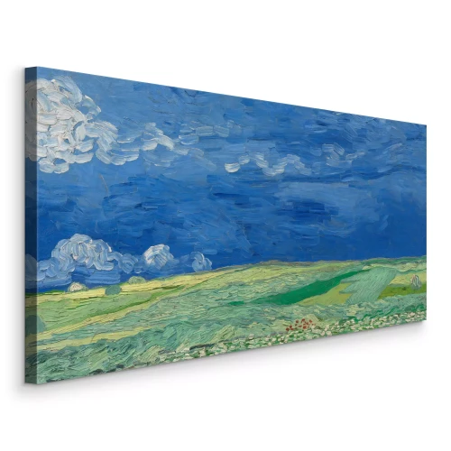 Canvas Tarwevelden met donkere luchten voor een storm