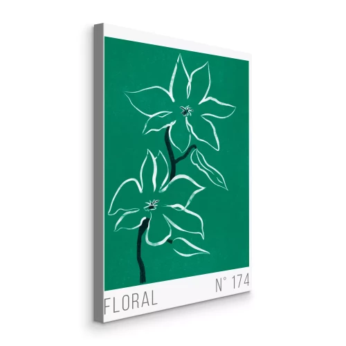 Canvas Botanische afbeelding met witte bloemen op een groene achtergrond