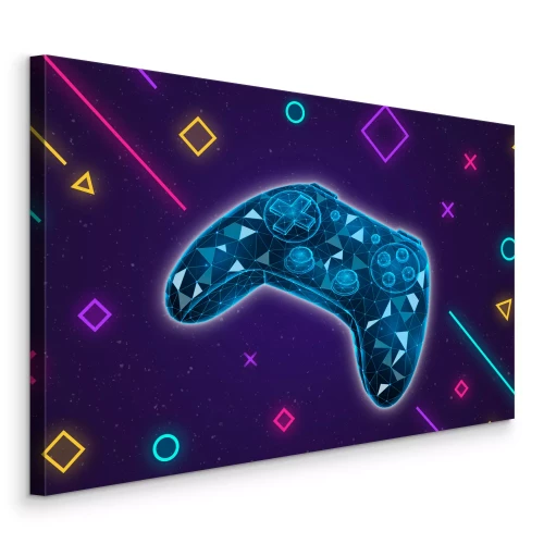 Canvas Blauwe gloeiende pad op een paarse achtergrond