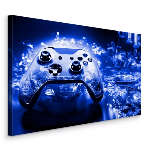 Canvas Futuristisch platform in intens blauw licht