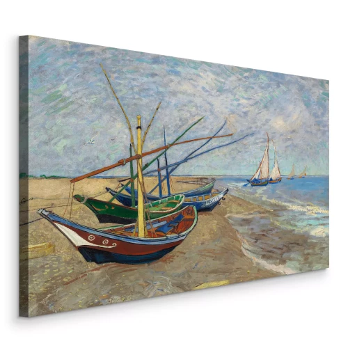 Canvas Een rustig strand met zacht zand en boten in de zee