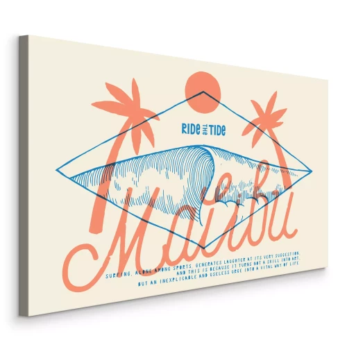 Canvas Retro surfafbeelding met een golf- en palmboommotief