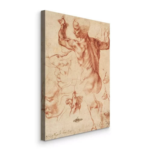 Canvas Een tekening van het lichaam en profiel van een man gemaakt met rood krijt